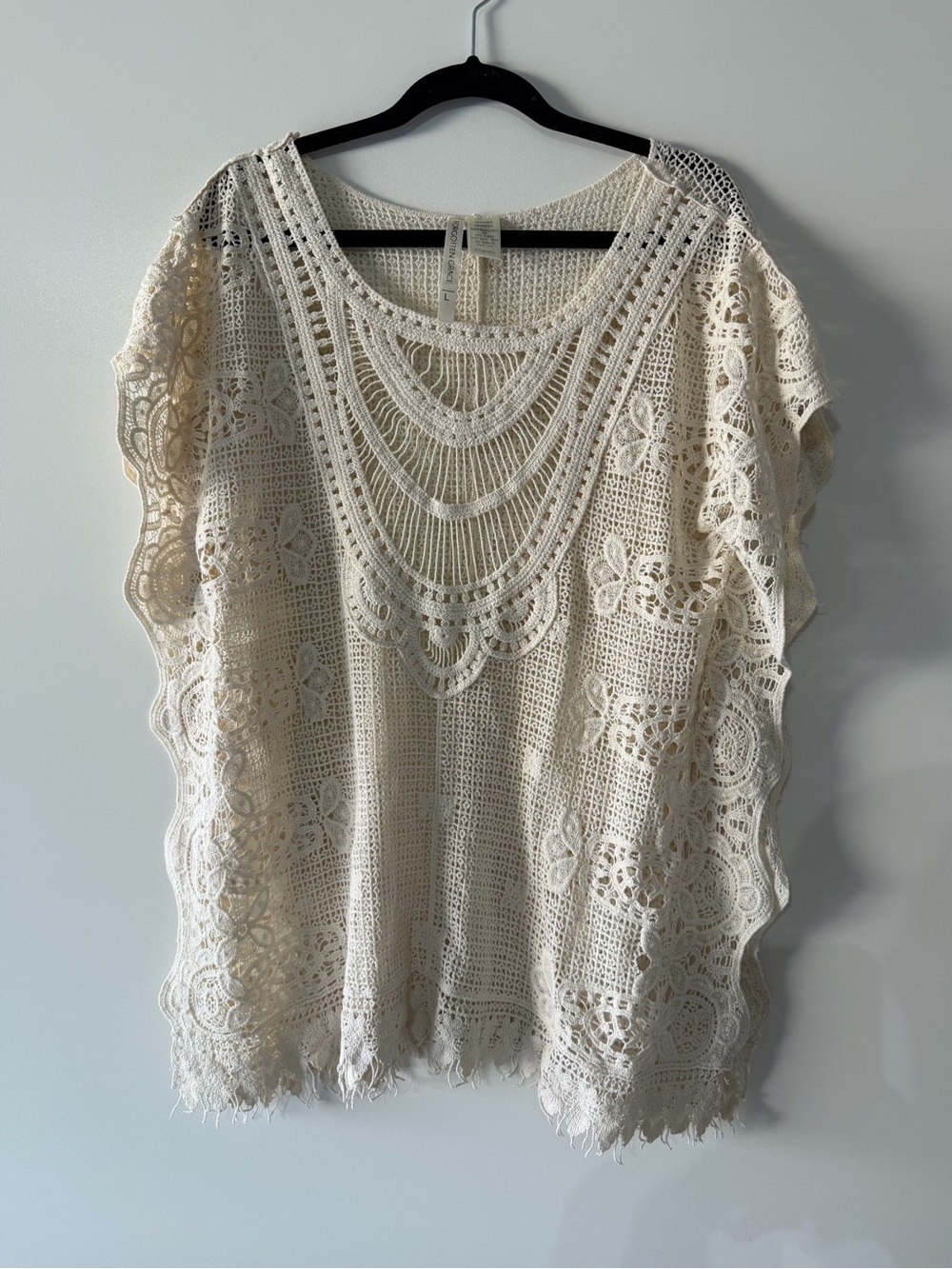 Crochet Lace Short Sleeve Tunic in Cream 100 % cotton